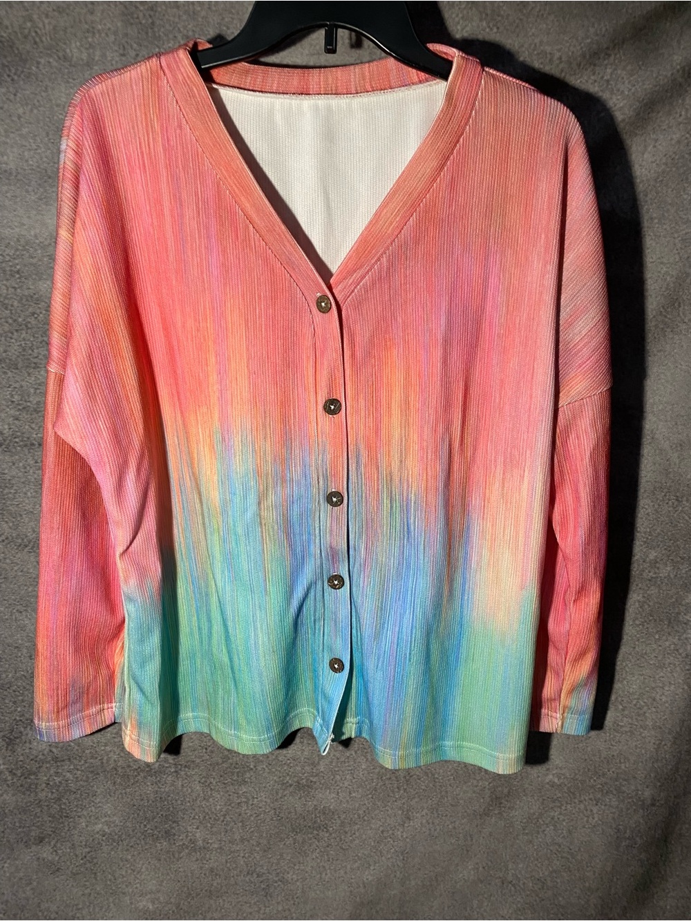 Oufisun Womens Cardigan Size L Long Sleeve Button Front Gradient Pastel Knit Top